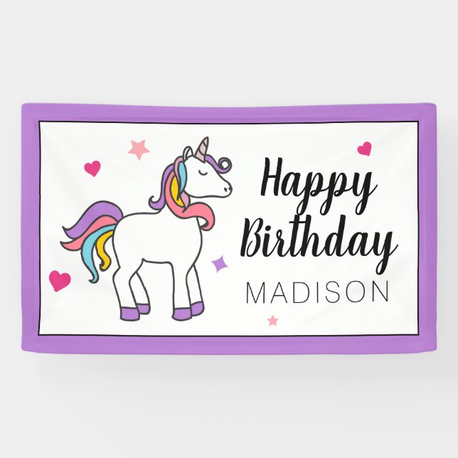 Banderoles Joyeux anniversaire | Unicorne (Horizontal)