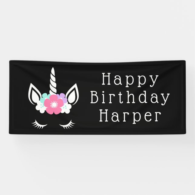 Banderoles Joyeux anniversaire | Unicorne magique (Horizontal)