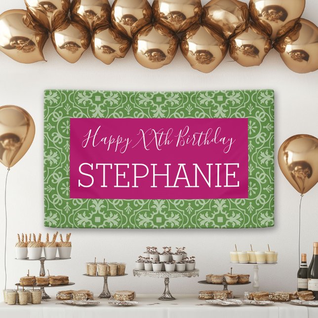 Banderoles Joyeux Anniversaire - Vert rose (Custom Birthday Banner)