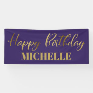 Banderoles Joyeux Anniversaire Violet Or Script Moderne