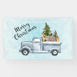 Banderoles Joyeux Camion de Noël avec de mignons animaux