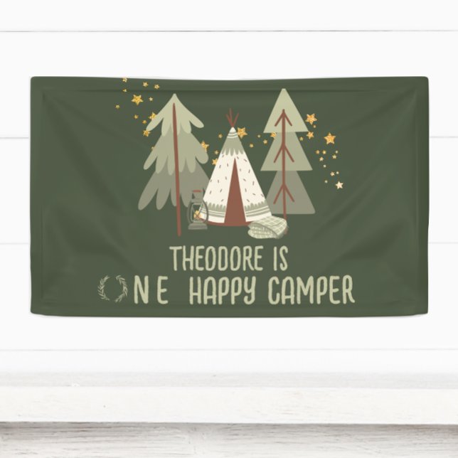 Banderoles Joyeux Camper Green Woodland Premier anniversaire (Créateur téléchargé)