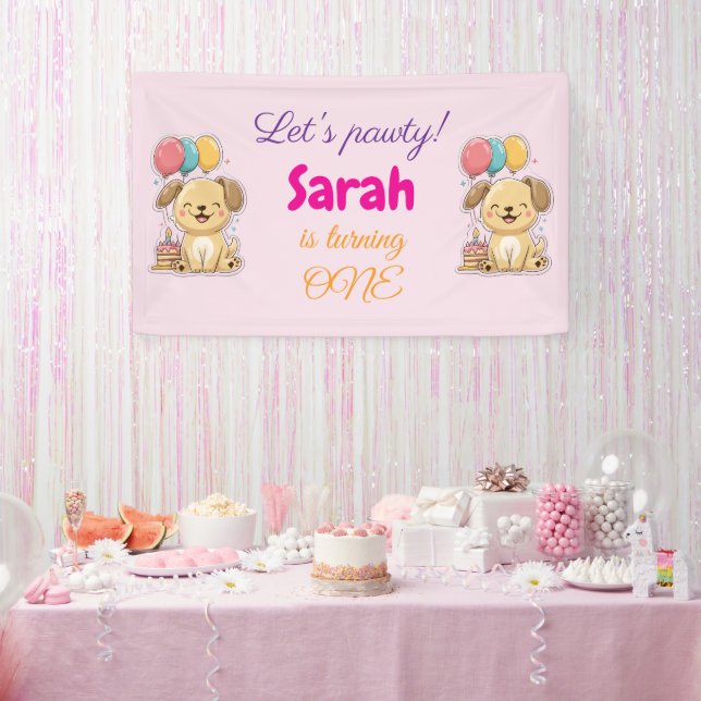 Banderoles Joyeux chiot, fille, faisons la fête, 1er annivers (Fête)