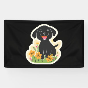 Banderoles Joyeux Chiot noir en Fleur sauvage