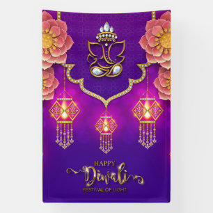 Banderoles Joyeux Diwali avec Ganesh, Rangoli et Diya