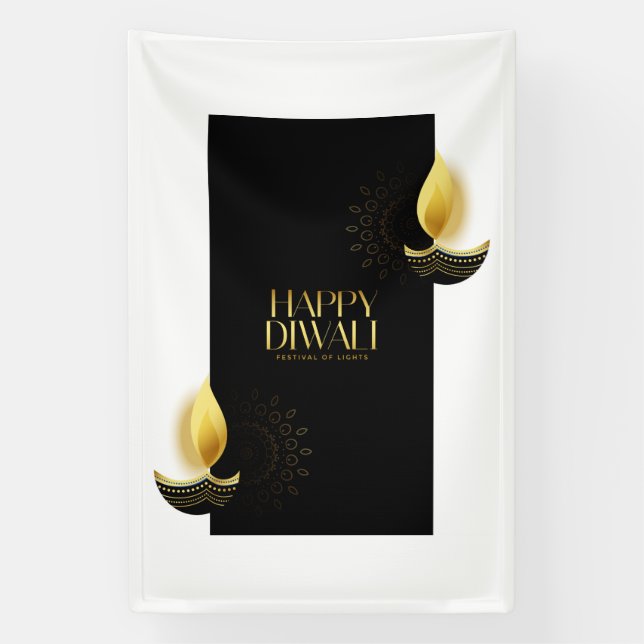 Banderoles Joyeux Diwali avec Rangoli et Diya (Verticale)