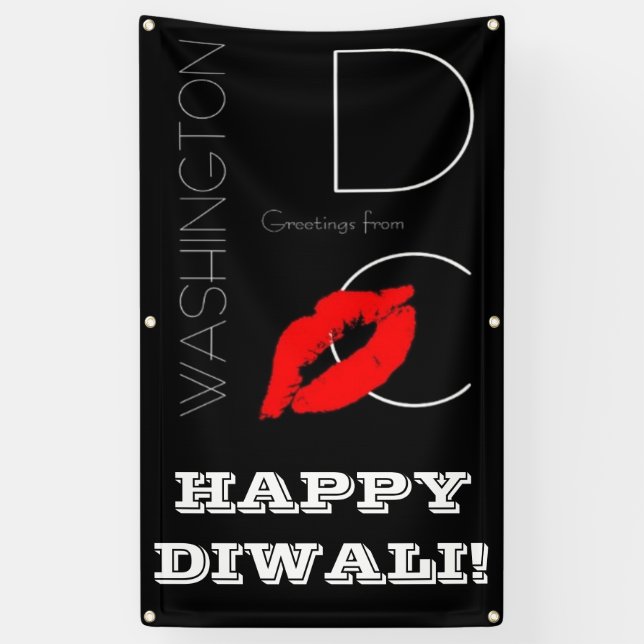 Banderoles Joyeux Diwali Washington DC Red Lipstick Kiss (Vertical)