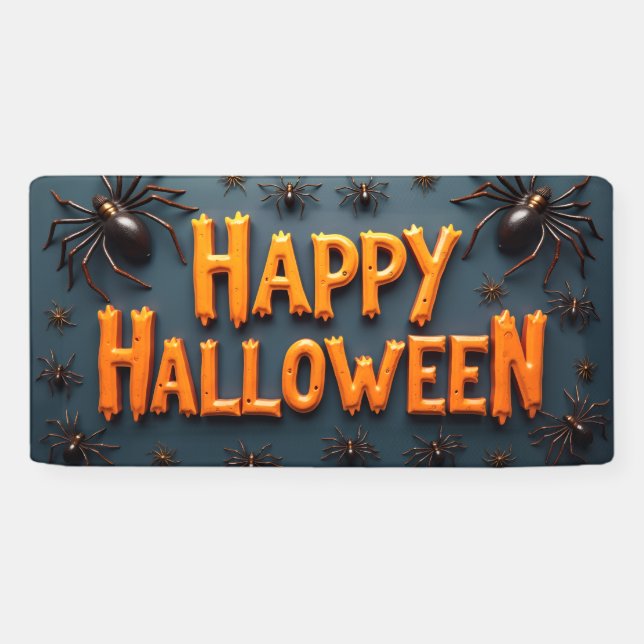 Banderoles Joyeux Halloween avec des araignées  (Horizontal)