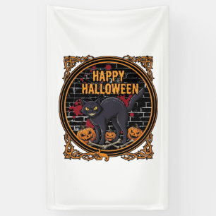 Banderoles Joyeux Halloween Chat Noir Citrouilles Os_1