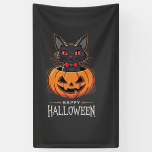 Banderoles Joyeux Halloween Chat Noir Design De Citrouille_1