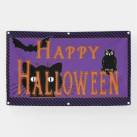 Joyeux Halloween Chat Noir, Hibou et Chauve-Souris