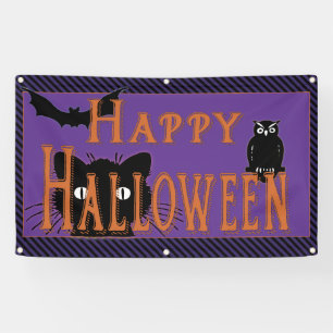 Banderoles Joyeux Halloween Chat Noir, Hibou et Chauve-Souris