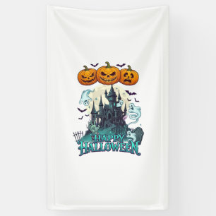 Banderoles Joyeux Halloween Château Hanté Citrouilles Fantôme