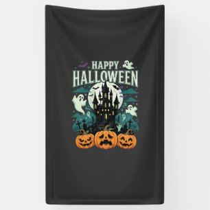 Banderoles Joyeux Halloween Château Hanté Fantômes et Citroui