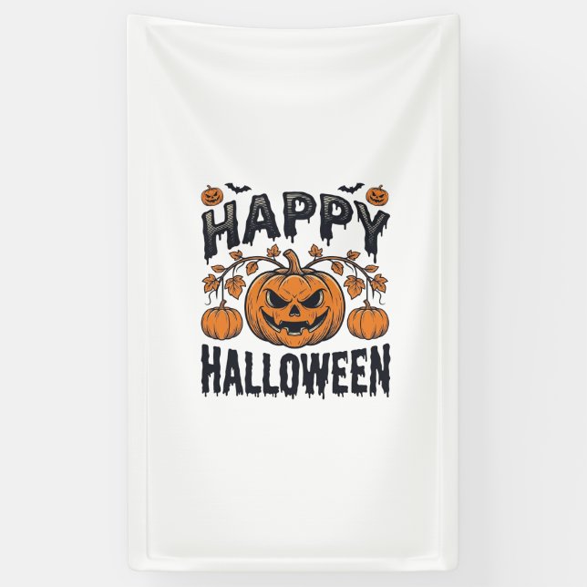 Banderoles Joyeux Halloween Citrouille Design de Gravure Vint (Vertical)