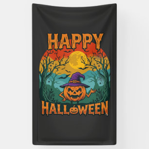 Banderoles Joyeux Halloween Citrouille Sorcière Chapeau Plein