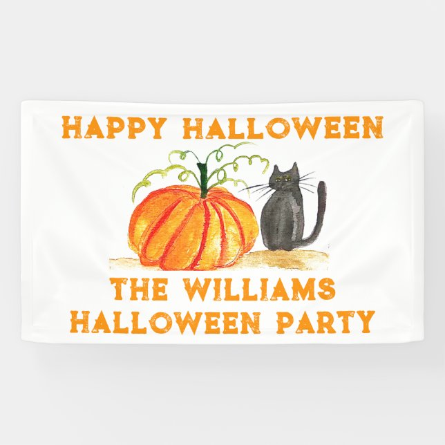 Banderoles Joyeux Halloween Citrouilles enfants Chat (Horizontal)