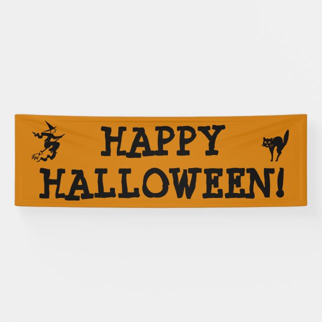 Banderoles Joyeux Halloween sorcière Broomstick Black Cat Ora (Horizontal)