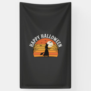 Banderoles Joyeux Halloween Sorcière Coucher de soleil Design