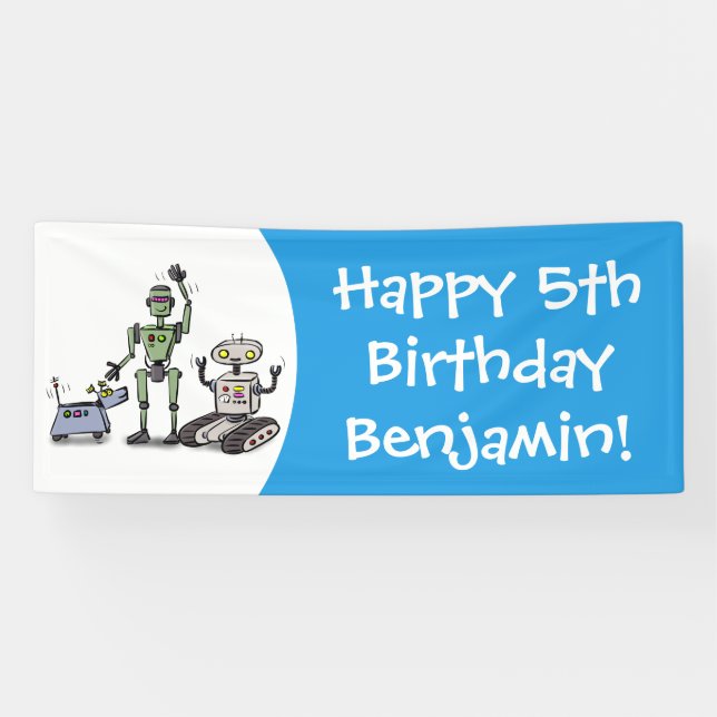 Banderoles Joyeux joli dessin de trois robots trio (Horizontal)