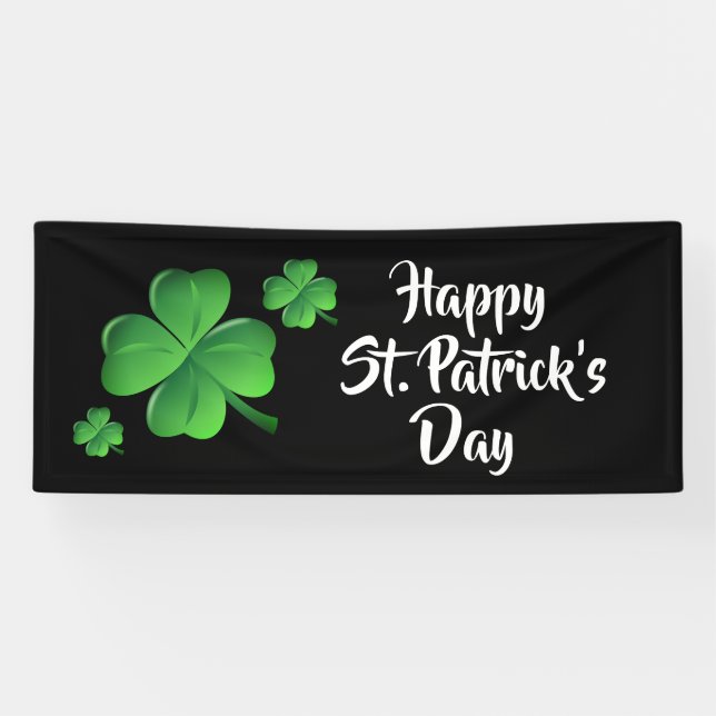 Banderoles Joyeux Jour de la Saint Patrick Black Green Shamro (Horizontal)