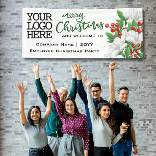 Banderoles Joyeux Noël Ajouter Logo Aquarelle Florale Vert