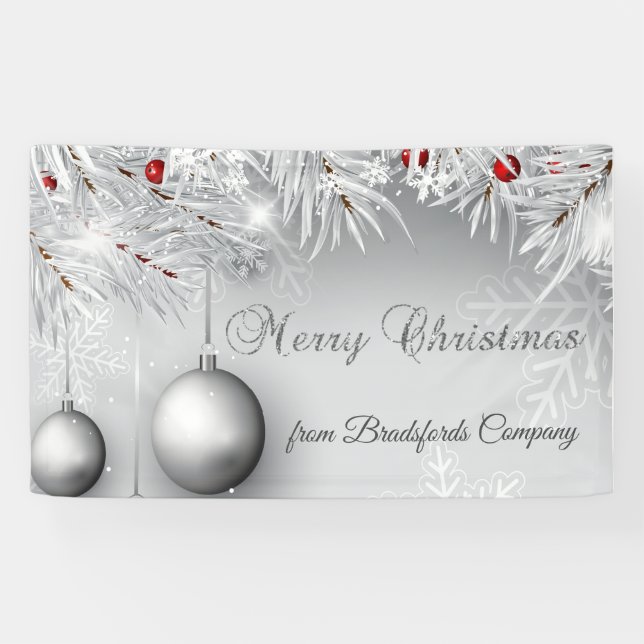 Banderoles Joyeux Noël, Boules d'Argent, Pneus, Branches (Horizontal)