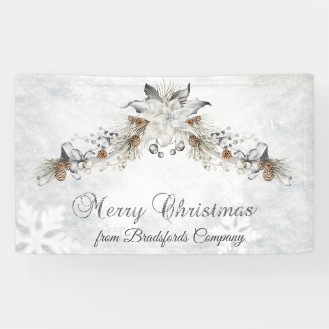 Banderoles Joyeux Noël Fleurs d'hiver Cônes de pin (Horizontal)