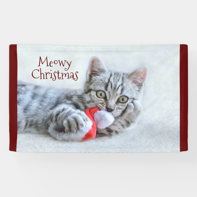 Banderoles Joyeux Noël Meowy Chat Gris Tabby Mignon (Horizontal)