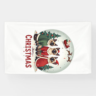 Banderoles Joyeux Noël Trois Santa Elf Renne Chats Siamois