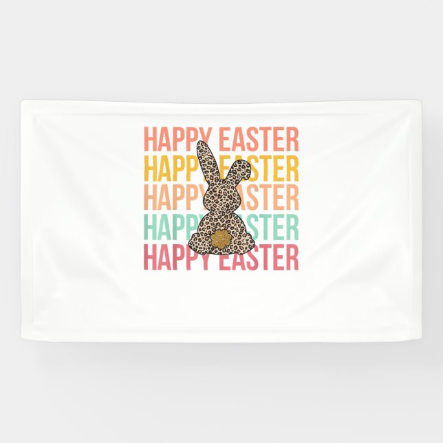 Banderoles Joyeux Pâques Pastel Printemps Leopard Lapin Lapin (Horizontal)