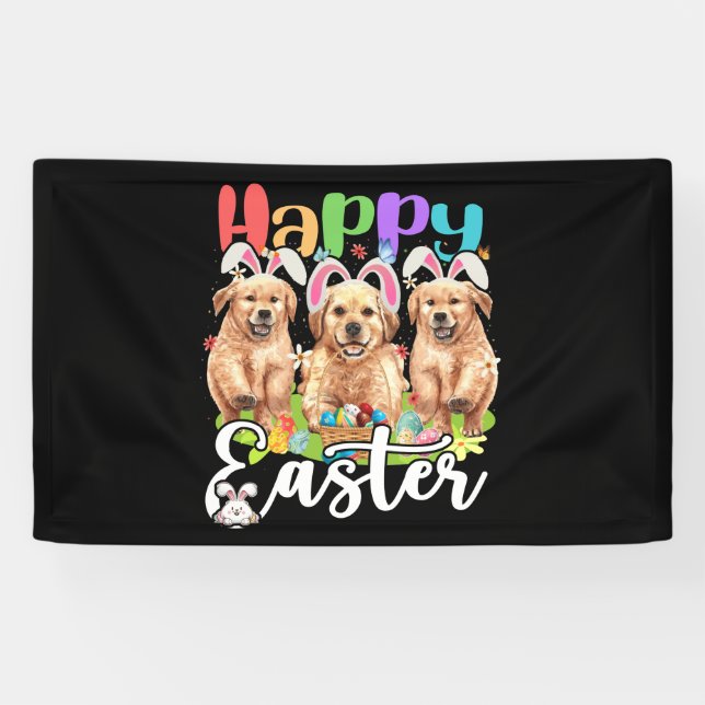 Banderoles Joyeux Pâques Trois Golden Retriever Portant Bunny (Horizontal)