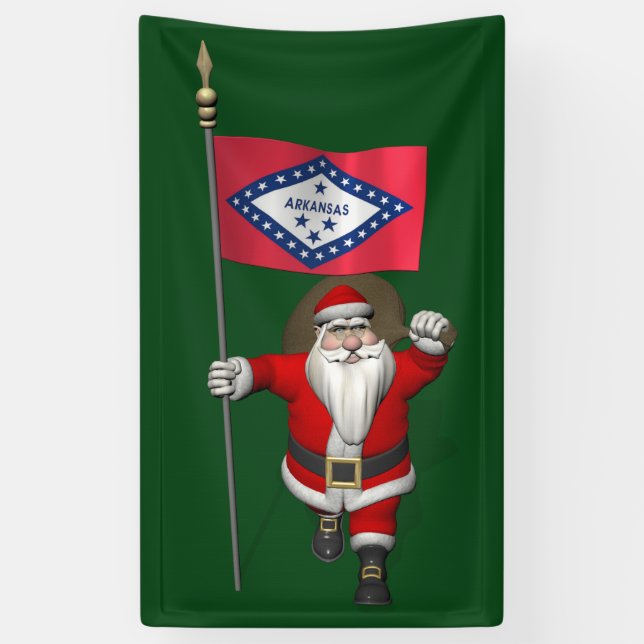 Banderoles Joyeux Père Noël Avec Drapeau De L'Arkansas (Vertical)