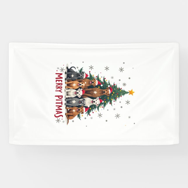Banderoles Joyeux Pitmas Pitbull Chien Pull de Noël Laid Arbr (Horizontal)