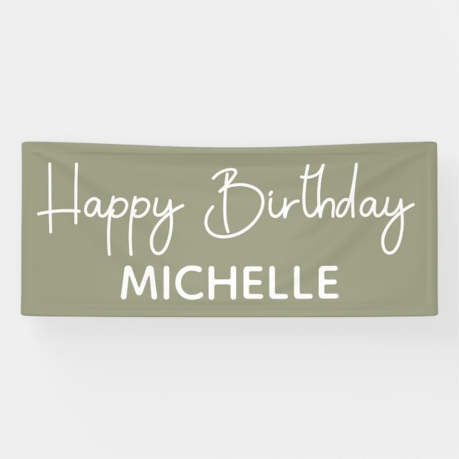 Banderoles Joyeux Sage d'Anniversaire Vert blanc Script lunai (Horizontal)