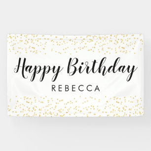 Banderoles Joyeux Script d'anniversaire Gold Faux Foil Nom de