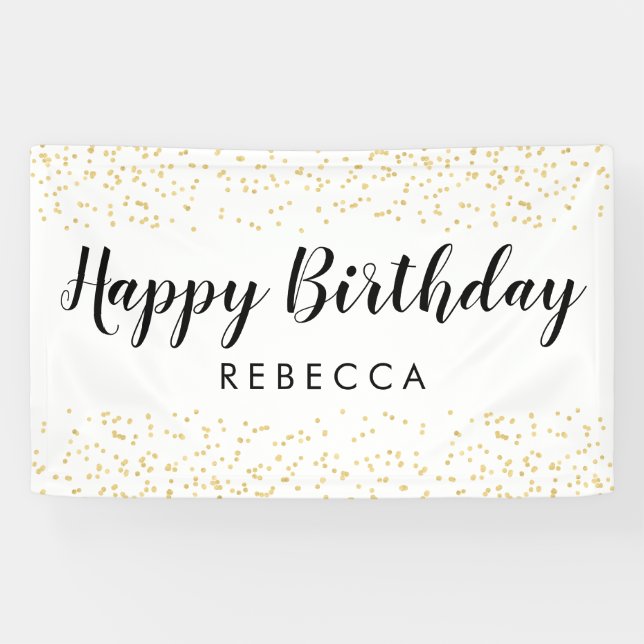 Banderoles Joyeux Script d'anniversaire Gold Faux Foil Nom de (Horizontal)