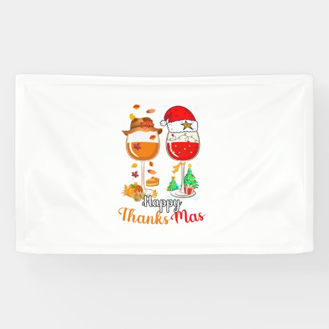 Banderoles Joyeux Thanksmas Vin Thanksgiving Noël Long S (Horizontal)