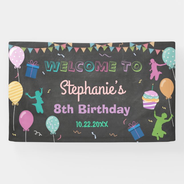 Banderoles Jump Birthday Chalkboard Kid Trampoline fond (Horizontal)