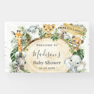 Banderoles Jungle Animaux Baby shower de verdure Contexte 