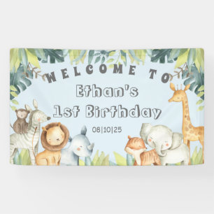 Banderoles Jungle animaux bleu garçon 1er anniversaire signe