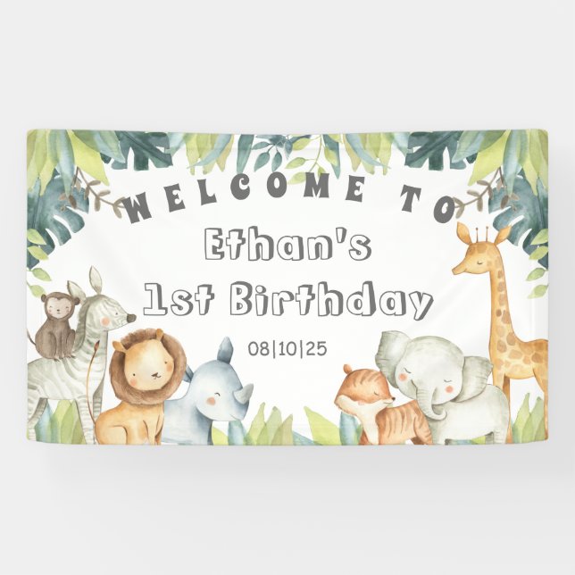 Banderoles Jungle animaux Safari 1er anniversaire Bienvenue f (Horizontal)
