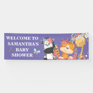 Banderoles Jungle baby shower mignon bébé animaux violet safa