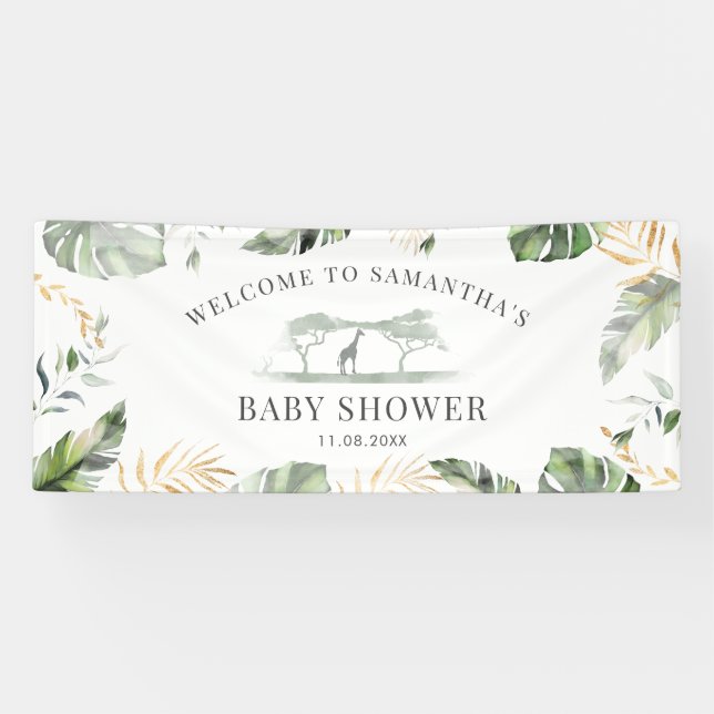 Banderoles Jungle Safari Nature Verdure Baby shower rustique (Horizontal)