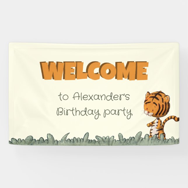 Banderoles Jungle Safari Tiger Bienvenue fête d'anniversaire (Horizontal)