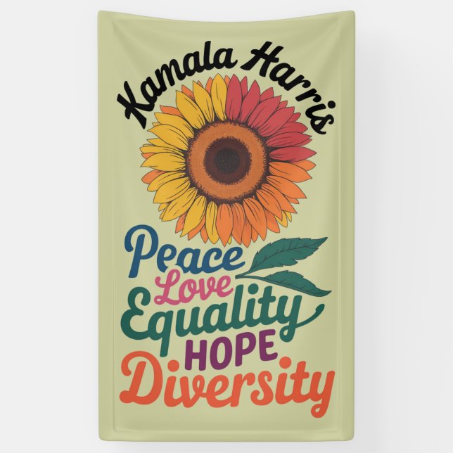 Banderoles Kamala Harris Peace Love Equality Hope Diversity (Vertical)