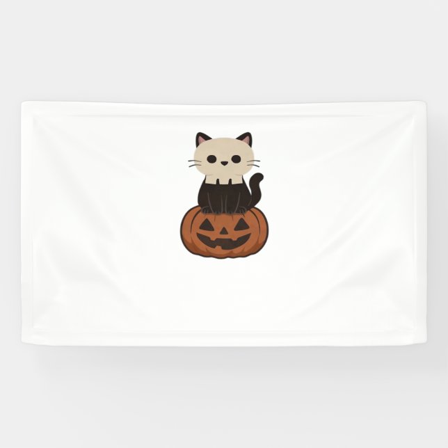 Banderoles Kawaii Halloween Chat et T-shirt classique citroui (Horizontal)