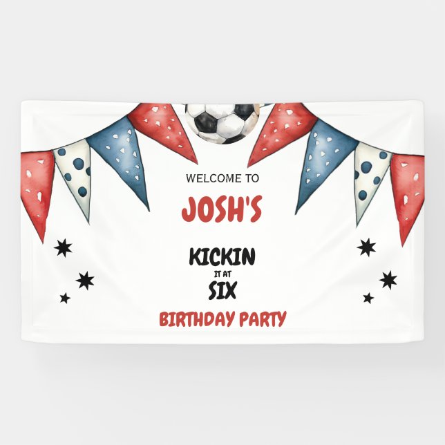 Banderoles Kickin it at Six Soccer 6th Birthday Party Red (Horizontal)