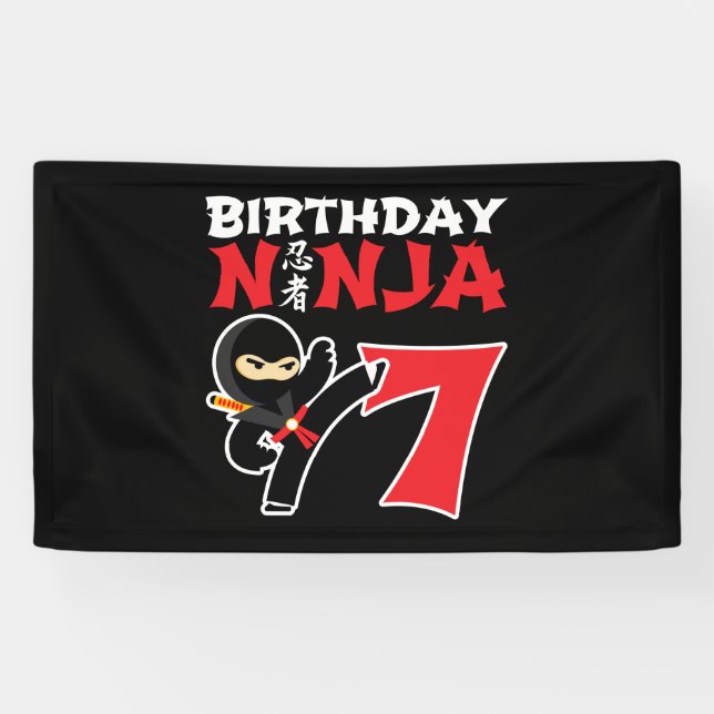 Banderoles Kids Birthday Ninja - 7 Year Old Party Theme (Horizontal)