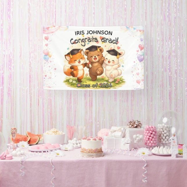 Banderoles Kid's Cute Woodland Graduation Banner w/ Name (Fête)